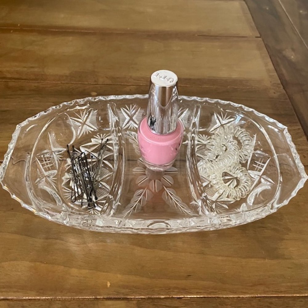 Vintage crystal relish dish - dressing table tray